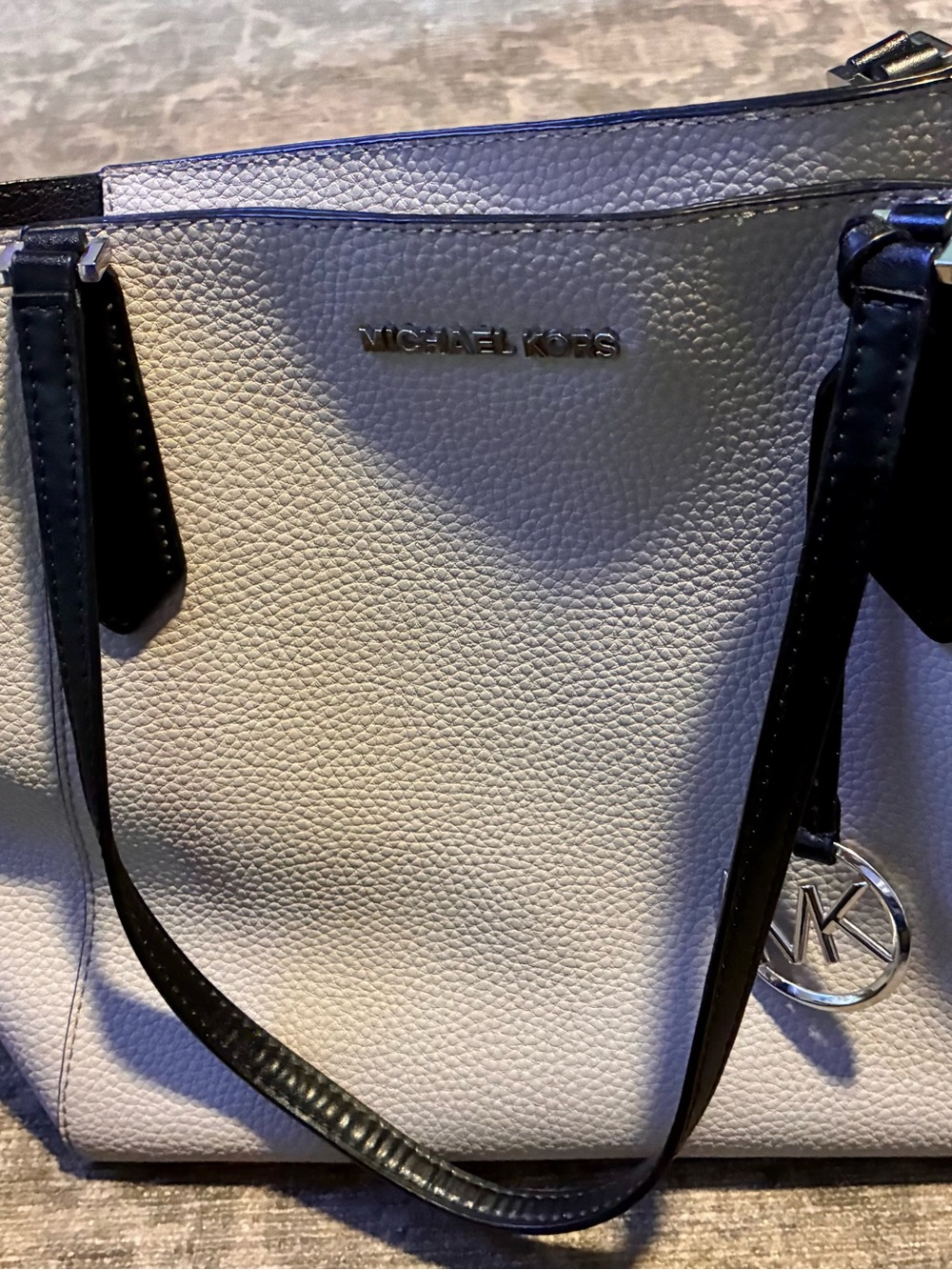 Michael Kors Pebbled Leather Tote in Grey with Black Trim